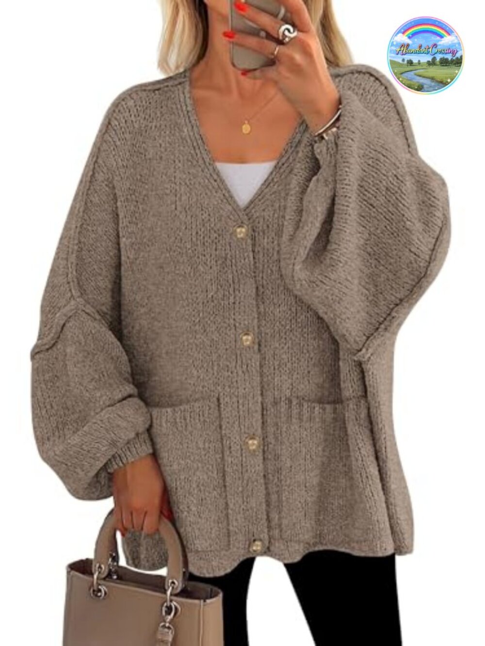 Oversized Chunky Knit Cardigan Women V-Neck Long Sleeve